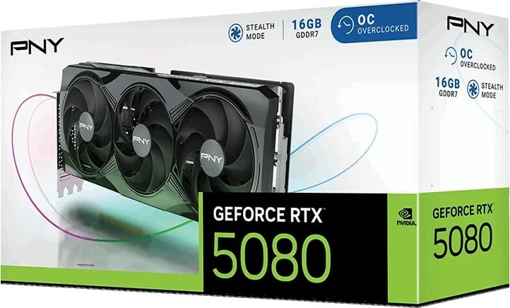 Kartelë grafike PNY GeForce RTX 5080, 16 GB GDDR7, e zezë