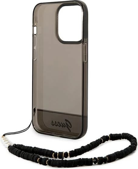 Mbështjellës Guess GUHCP14XHGCOHK për iPhone 14 Pro Max 6.7", me rrip dekorativ, i zi