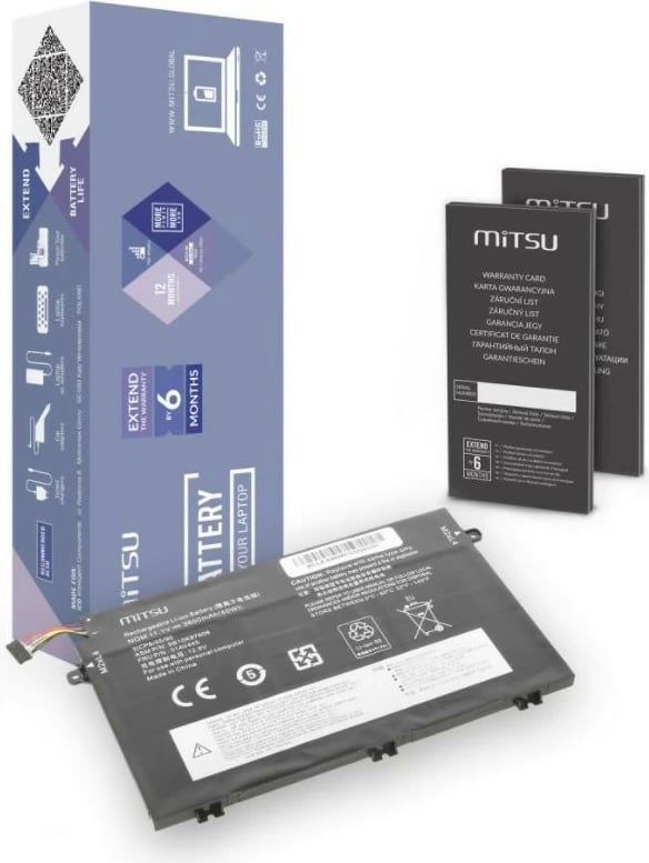 Bateri laptop Mitsu për Lenovo ThinkPad E480, E580, 3600 mAh, 11.1V, 3 qeliza, Zezë