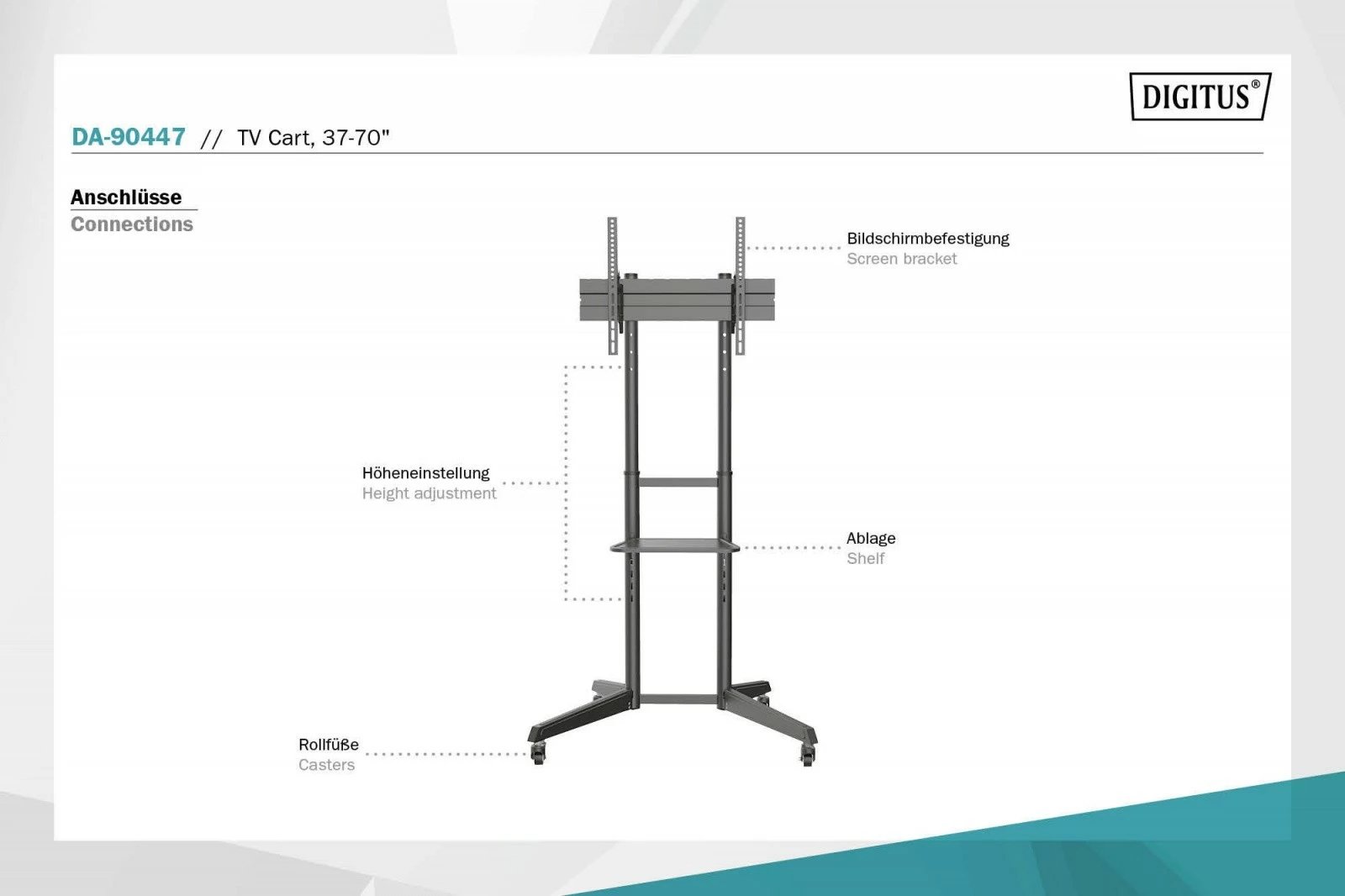 Mbajtëse mobile për TV Digitus DA-90447, për ekrane 37-70", ngjyrë e zezë