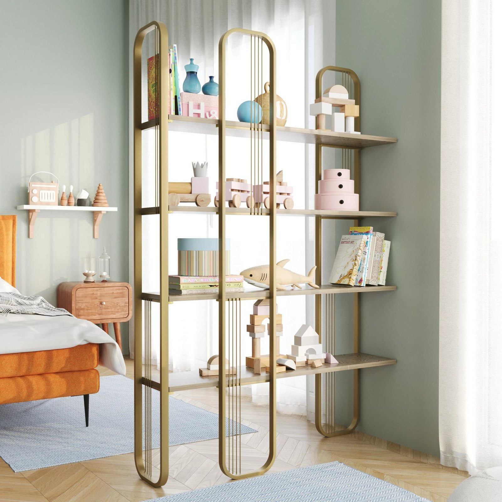 Raft librash Hanah Home, ngjyrë e verdhë, stil barok glam, 124x182x26cm