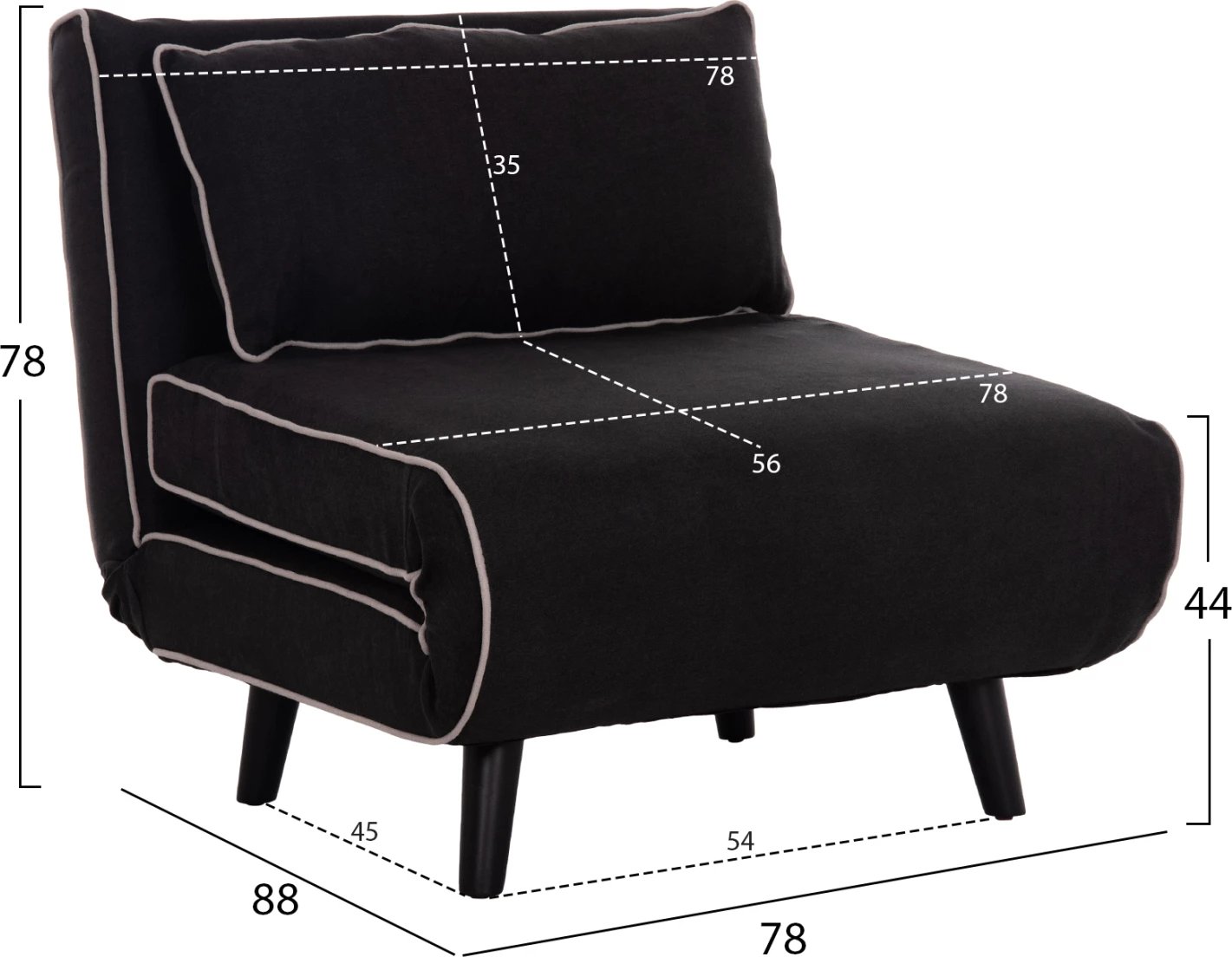 Fotel-krevat BRAXTON, material i zi, FH8425.03, 78x88x78cm