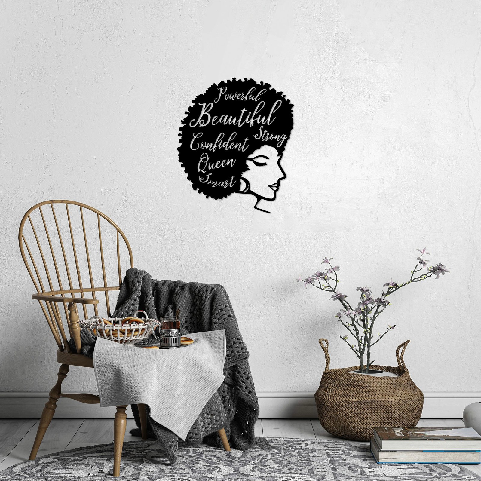 Aksesor dekorativ metalik për mur, Wallity, Beautiful Confident Queen - 471, ngjyrë e zezë, 60x70cm