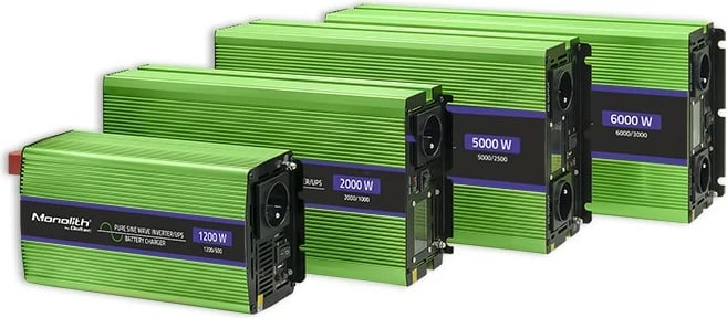 Konvertues voltazhi Qoltec Monolith 51945, 12V në 230V, 3000W/6000W, valë e pastër, LCD, Gjelbër