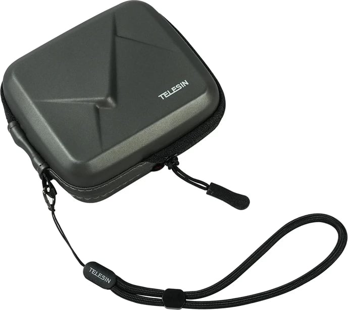 Kuti mbrojtëse për kamera sportive, Telesin S6-PRC-07, PU rezistent ndaj lagështisë, xhep rrjete me zinxhir, rrip dore, 123×92×45 mm