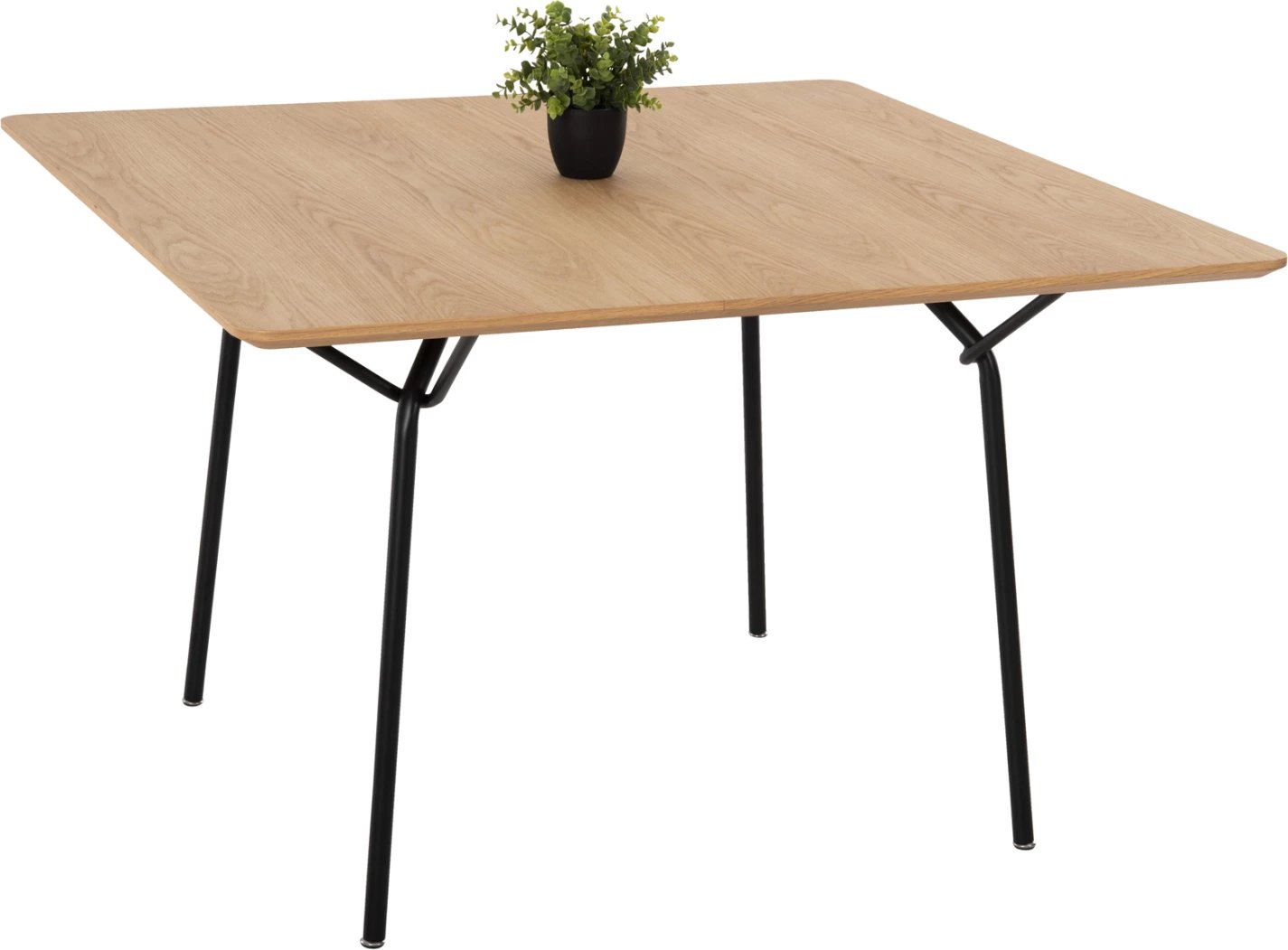 Tavolinë ngrënie katrore, TRENK FH9614.01, MDF me furnir lisi, këmbë metalike të zeza, 120x120x75H cm