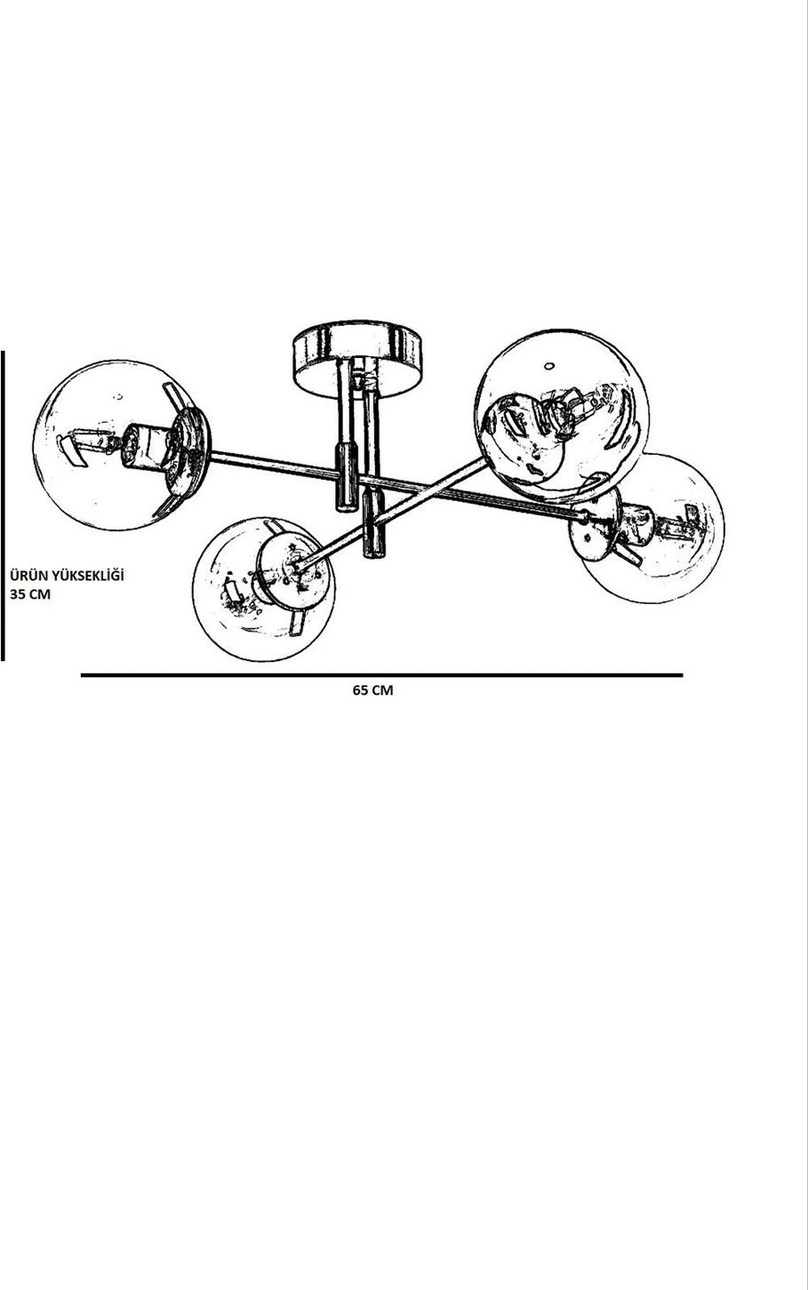 Llambë tavani Opviq Dolunay, 4 drita, metal, xham i bardhë