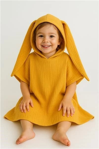 Ponço muslini për bebe, New Baby Feeling, 80 cm M, me kapuç, 100% pambuk, gri