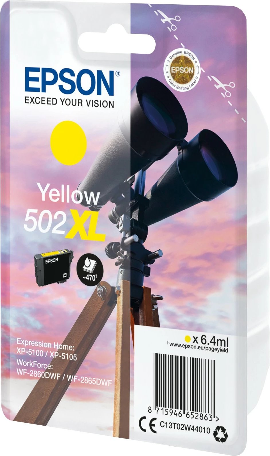 Bojë Epson 502XL, Ngjyrë Verdhë, Kapacitet i Lartë, 6.4 ml