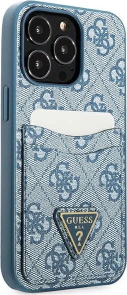 Mbështjellës Guess 4G Triangle Logo me xhepa për kartela, për iPhone 13/13 Pro, Blu