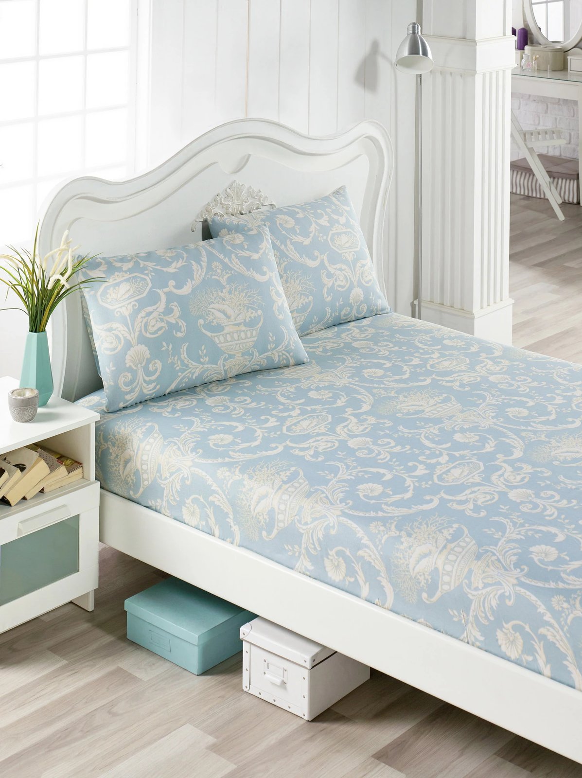 Set çarçafësh dopio, ngjyrë kaltër-krem, L'essentiel, Tuval