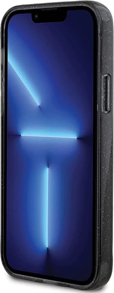 Mbështjellës Guess Ring Stand Script Glitter MagSafe për iPhone 12/12 Pro, i zi