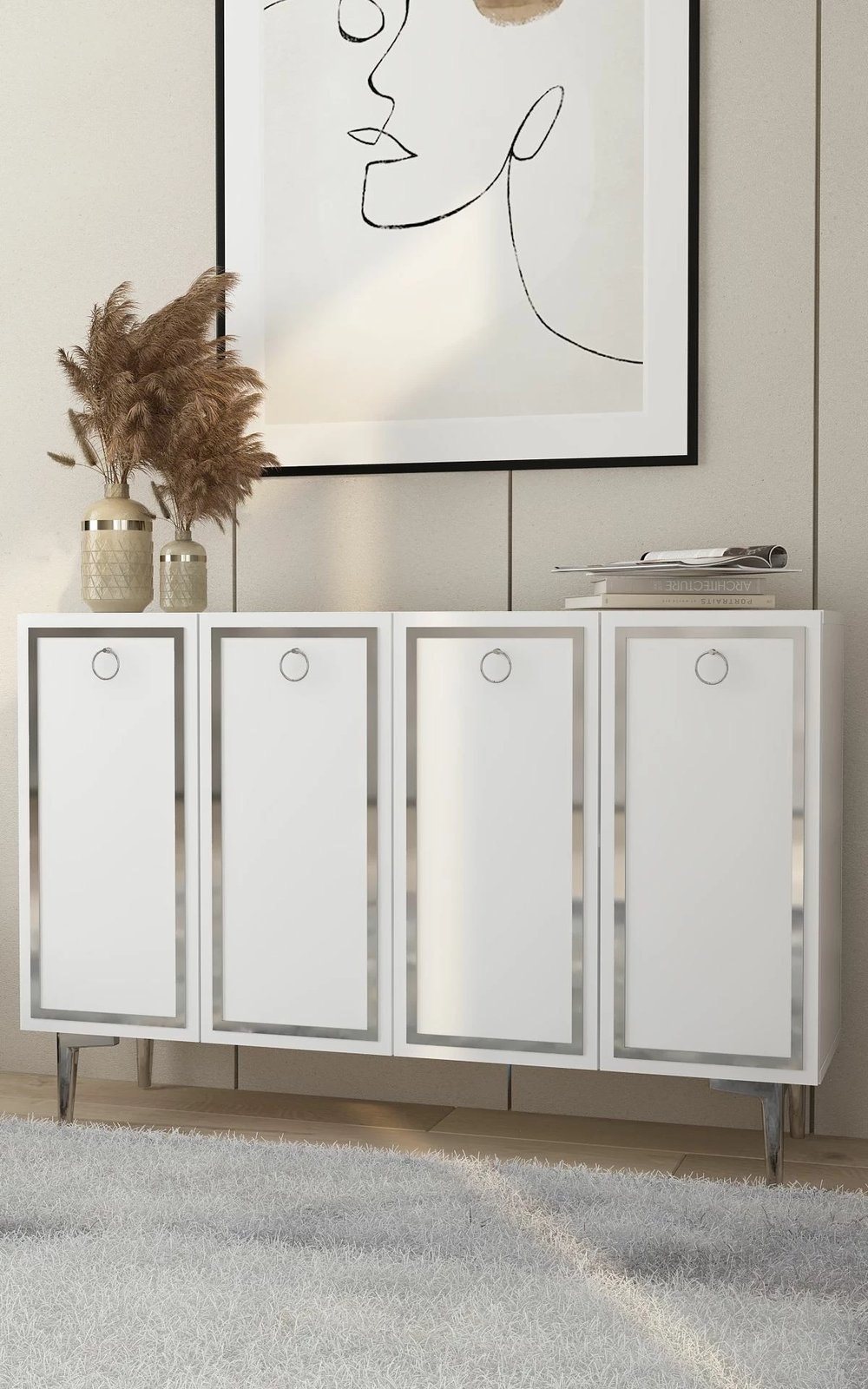 Konsol Skye Decor, e bardhë, argjend, KM120