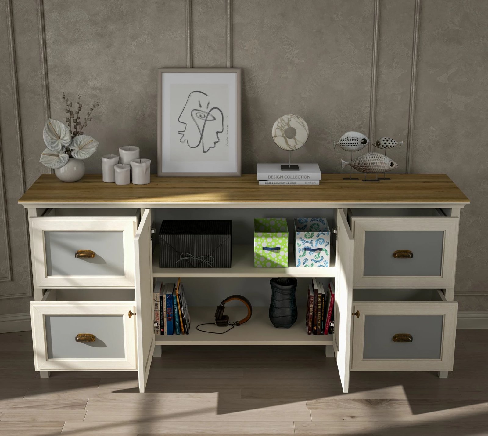 Konsol Skye Decor, krem, lis, gri, FRN-21010