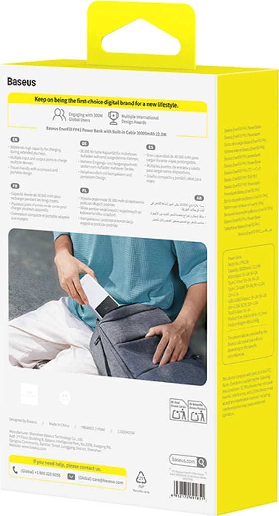Powerbank Baseus EnerFill FP41, 30000mAh, 22.5W, me kabllo USB-A në USB-C, Bardhë