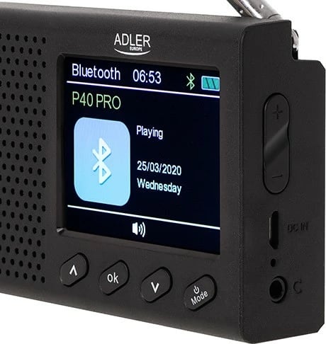 Radio portative, Adler AD1198, Bluetooth 5.0, FM RDS 20 preset, altoparlant 3W, ekran me ngjyra, e zezë