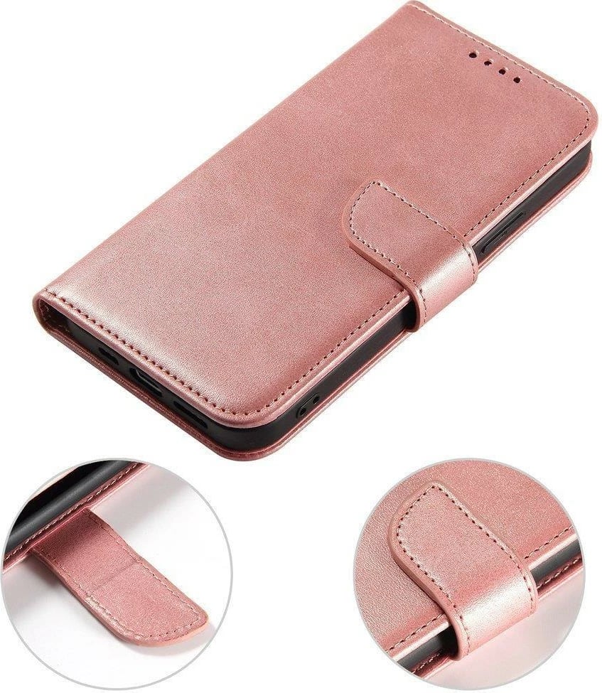 Mbështjellës Hurtel Magnet Case për Xiaomi Poco M4 Pro 5G, me kapak dhe mbështetëse, rozë