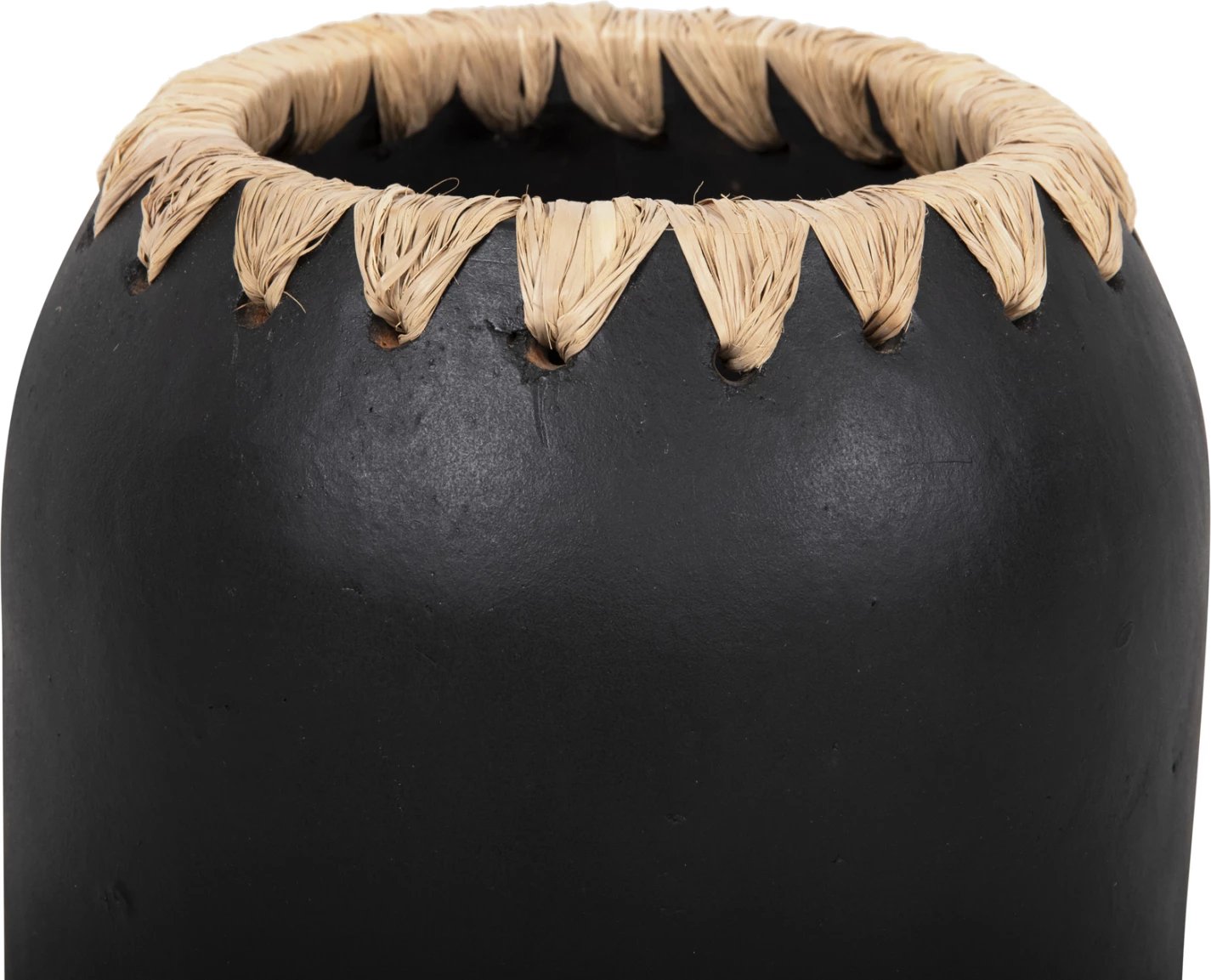 Vazo dekorative FH4376 terrakote, ngjyrë bardhë, me thurje kashte në buzë, Φ21Χ32H cm Vazo dekorative FH4376 terrakote, ngjyrë bardhë, me thurje kashte në buzë, Φ21Χ32H cm