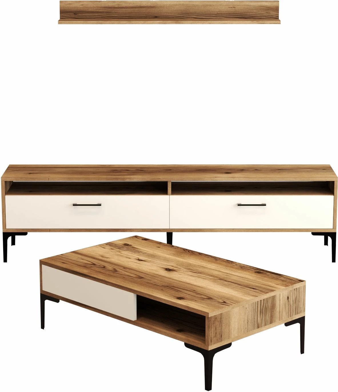 Set mobiljesh për dhomë dite Skye Decor, Istanbul, ngjyrë arre dhe krem