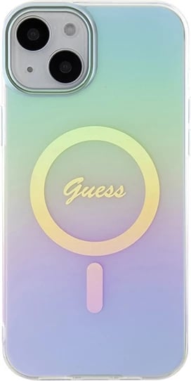 Mbështjellës Guess GUHMP15MHITSQ për iPhone 15 Plus 6.7", IML Iridescent MagSafe, kaltër