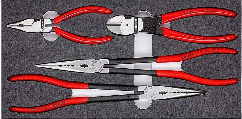 Set pincash Knipex, 4 copë, dorezë e kuqe
