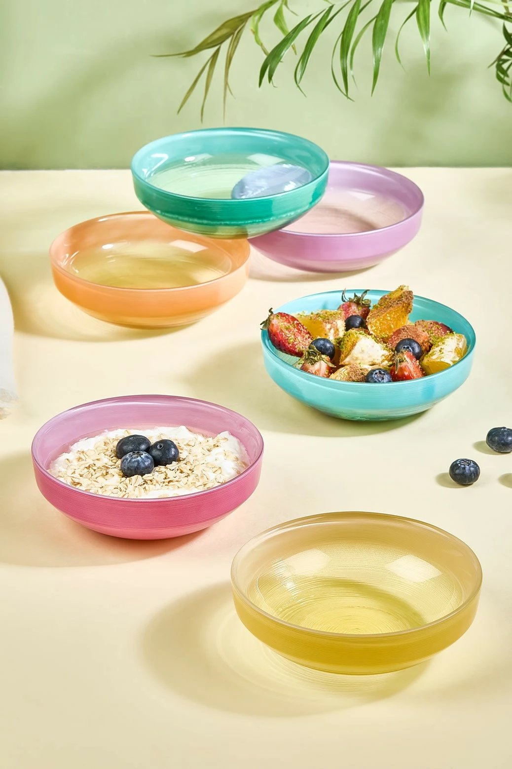 Set pjatash të thella prej qelqi, shumëngjyrëshe, 6 copë, Hermia