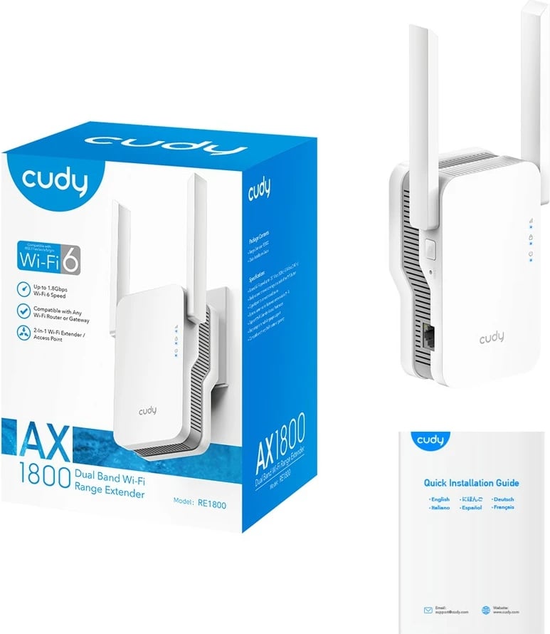 Repeater Wi-Fi Cudy RE1800, 574,1200 Mbit/s, i bardhë