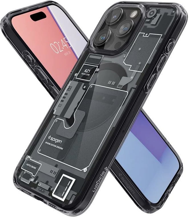 Mbështjellës Spigen Ultra Hybrid Mag për iPhone 15 Pro, MagSafe, Zero One, Transparent/Gri