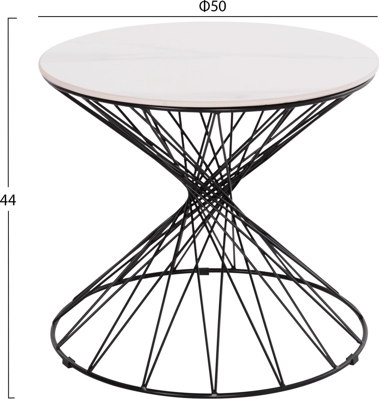 Tavolinë anësore GRESAM FH18039.01, sipërfaqe qeramike, bazë metalike, Φ50x44Hcm.
