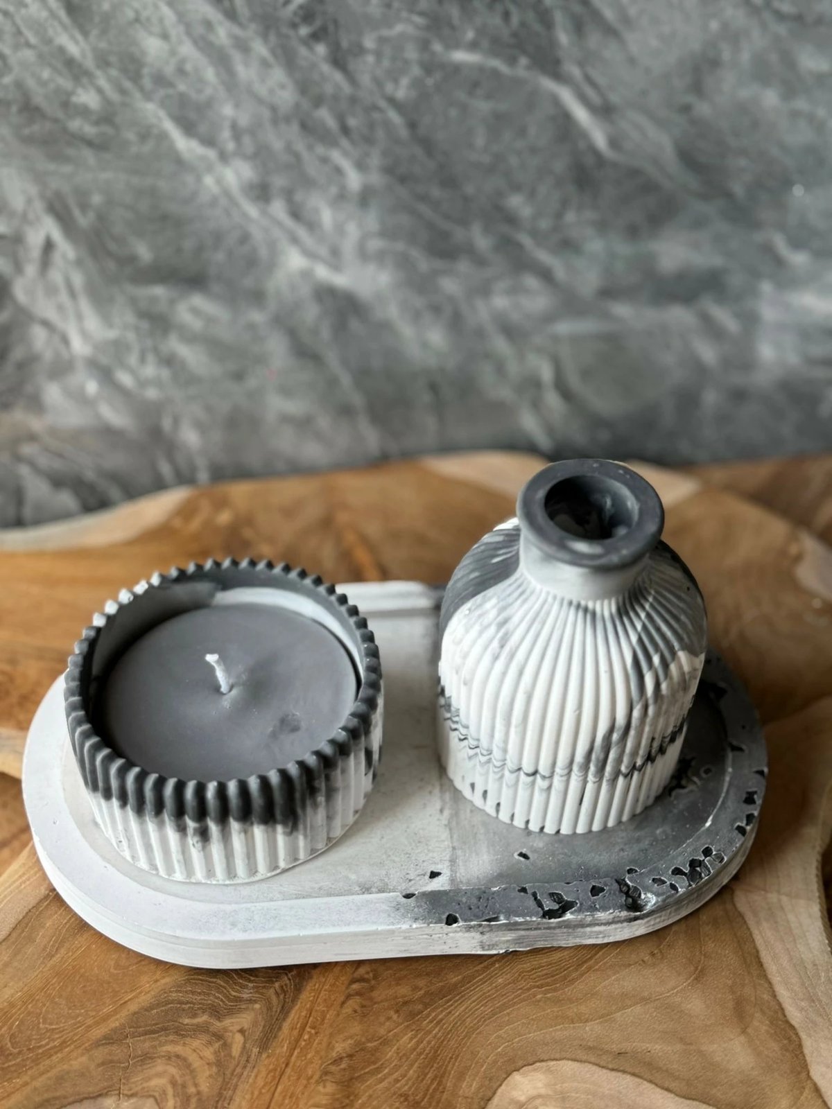 Set qirinjsh (3 copë), Evila Originals, Glamour Candle 11ST, gri dhe bardhë