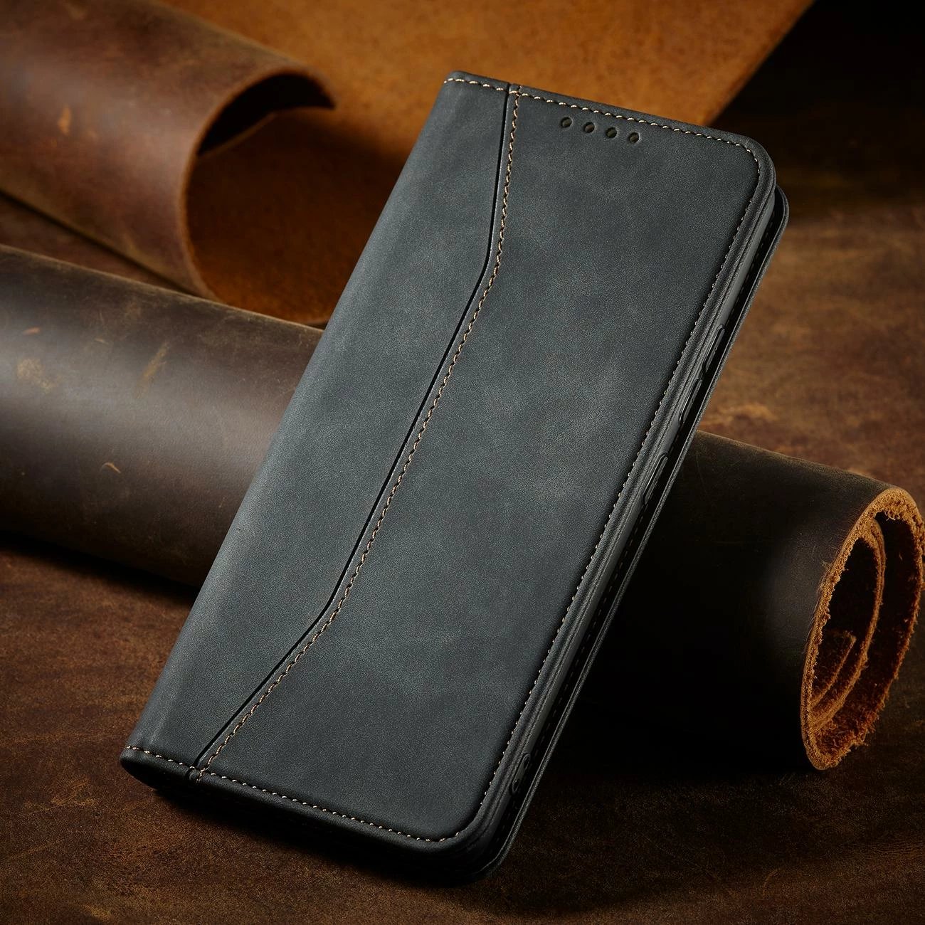 Mbështjellës Hurtel Magnet Fancy Case për Samsung Galaxy S22+, me portofol dhe qëndrim, e zezë