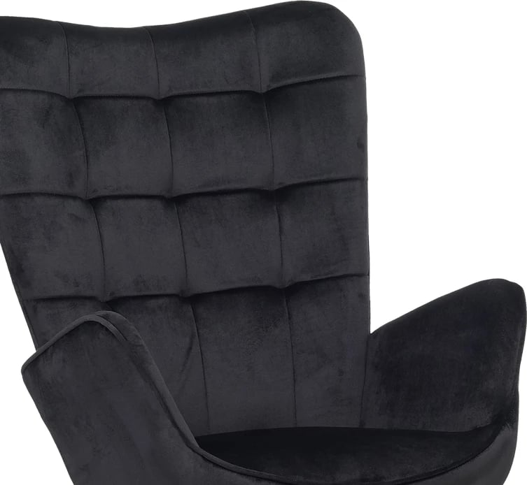 Fotel me stol Dorita, kadife e zezë, këmbë metalike të zeza, 68.5x76x103cm