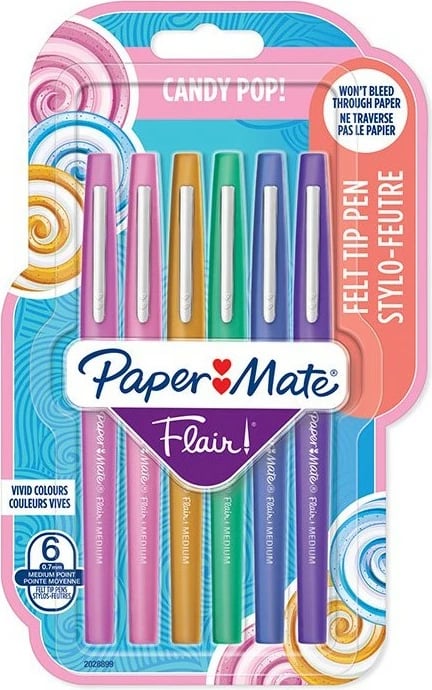 Set stilolapsa PaperMate Flair, 6 ngjyra, majë 1mm, multikolor