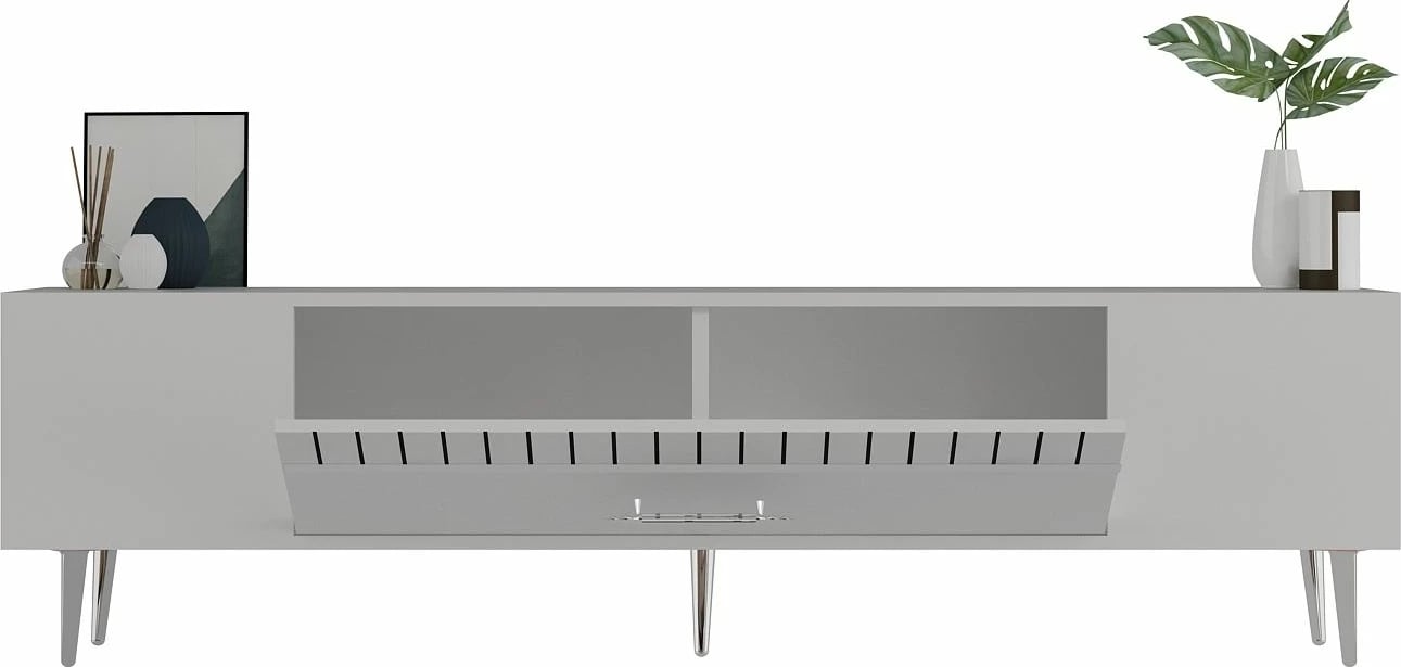 Komodë TV Skye Decor, e bardhë, argjend