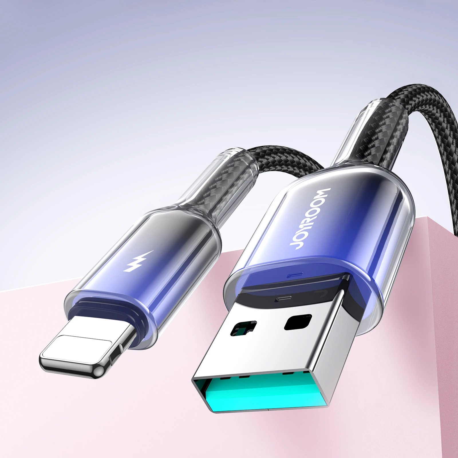 Kabllo Joyroom S-A42 Crystal-Clear Series, USB-A në Lightning, 1.2m, 3A, e zezë