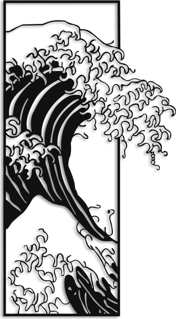 Aksesor dekorativ metalik për mur, Waves 3, ngjyrë e zezë, 34x62cm