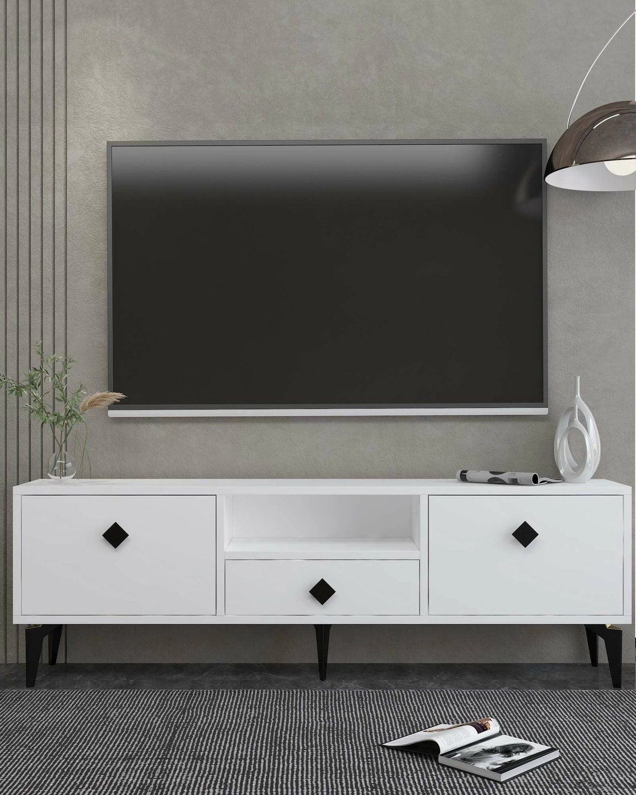 Komodë TV Skye Decor, e bardhë dhe e zezë, 1304-DROP-1