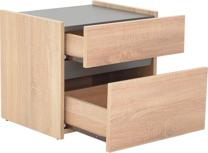 Komodinë anësore Comcie, ngjyrë natyrale me gri, 50x42x45.5cm