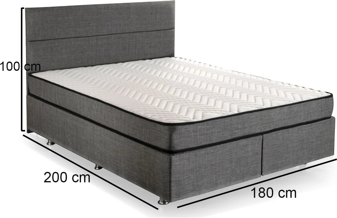 Baze dhe shtrat dopio me taban, Skye Decor, ngjyrë hiri, 180x200