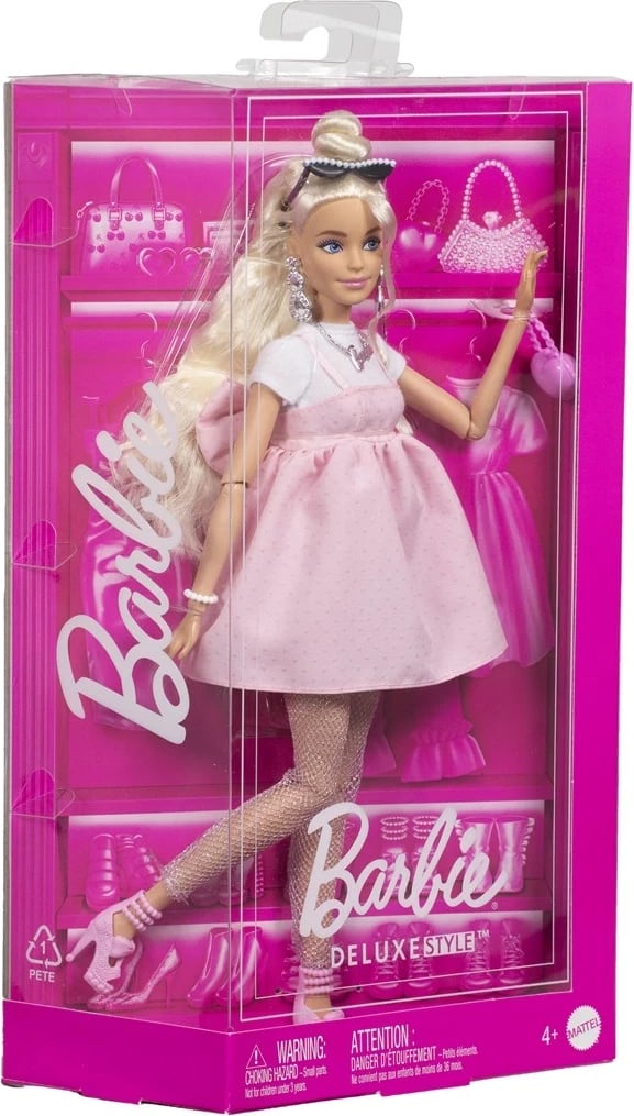Kukull mode Barbie Deluxe Style #3, MATTEL, 1282971, fustan rozë pastel me fjongo të madhe, flokë të verdha