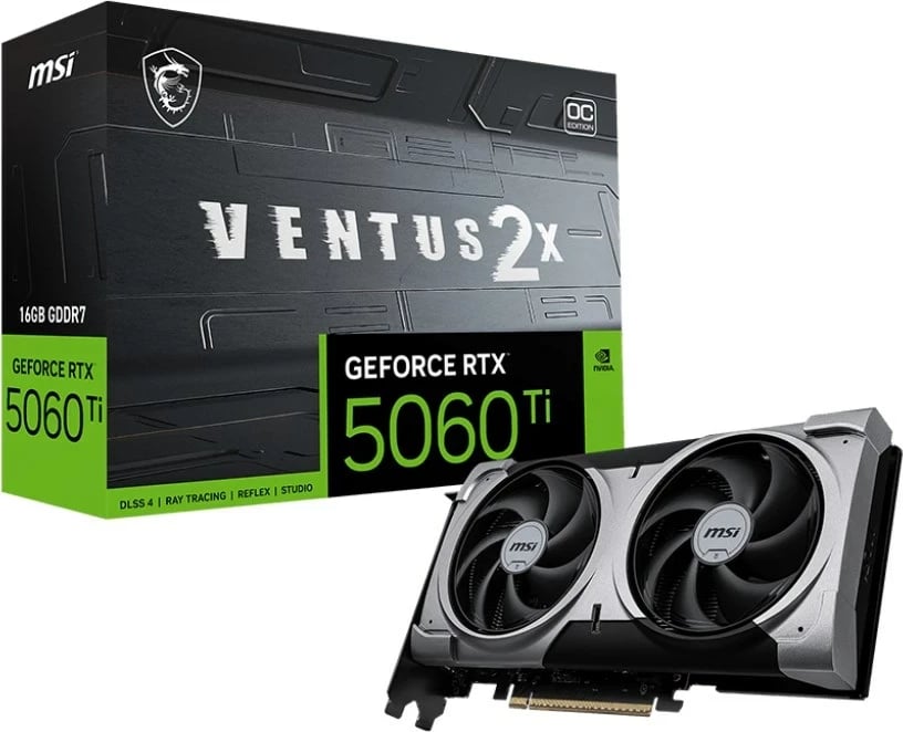 Kartelë grafike MSI VENTUS GeForce RTX 5060 Ti 16G 2X OC PLUS, 16 GB, e zezë