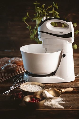 Mikser me tas rrotullues Adler AD 4206, 300W 5 shpejtësi Turbo, 3L, bardhë/zi