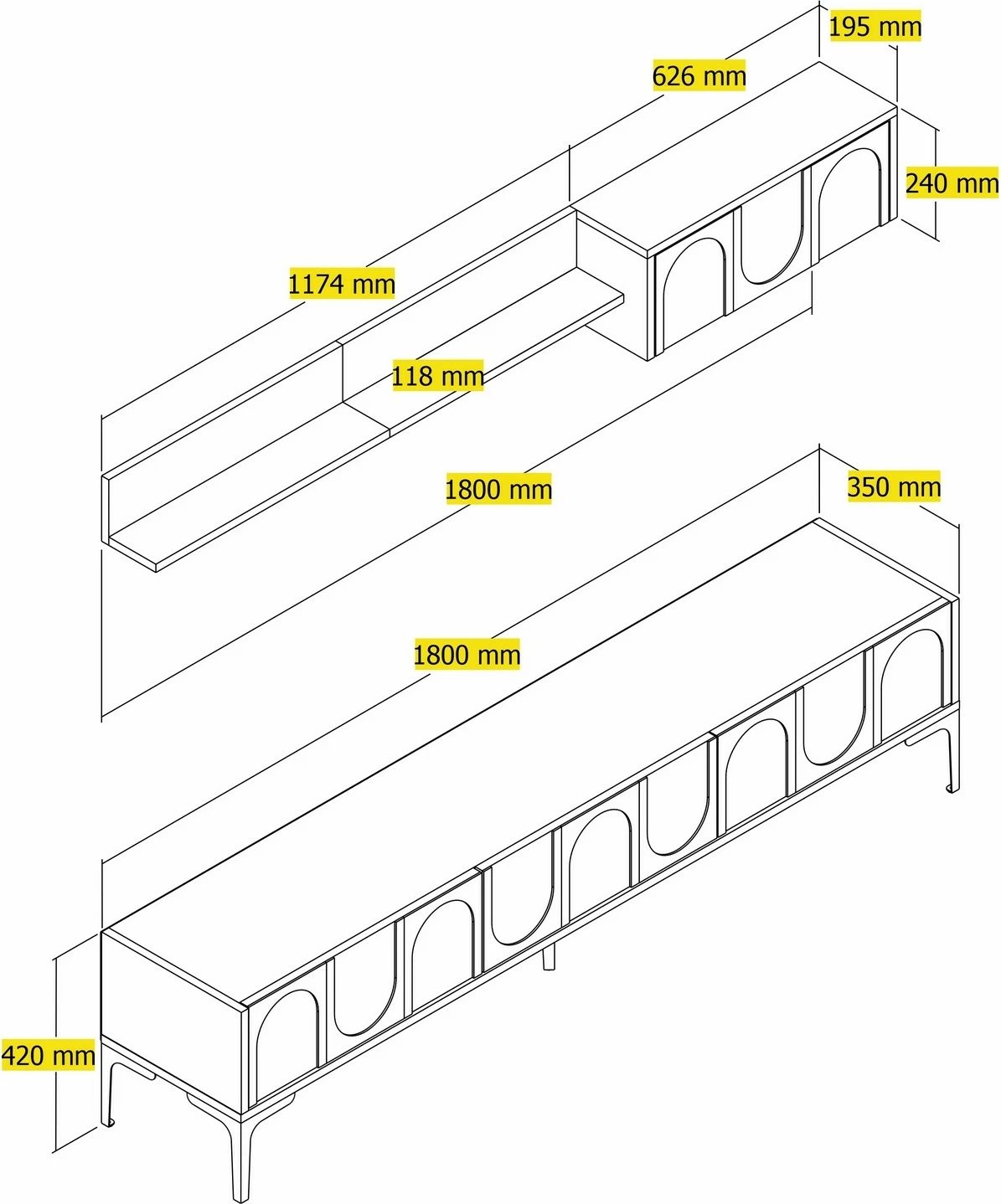 Njësi TV Skye Decor, Lyon 2 - Atlas, e zezë