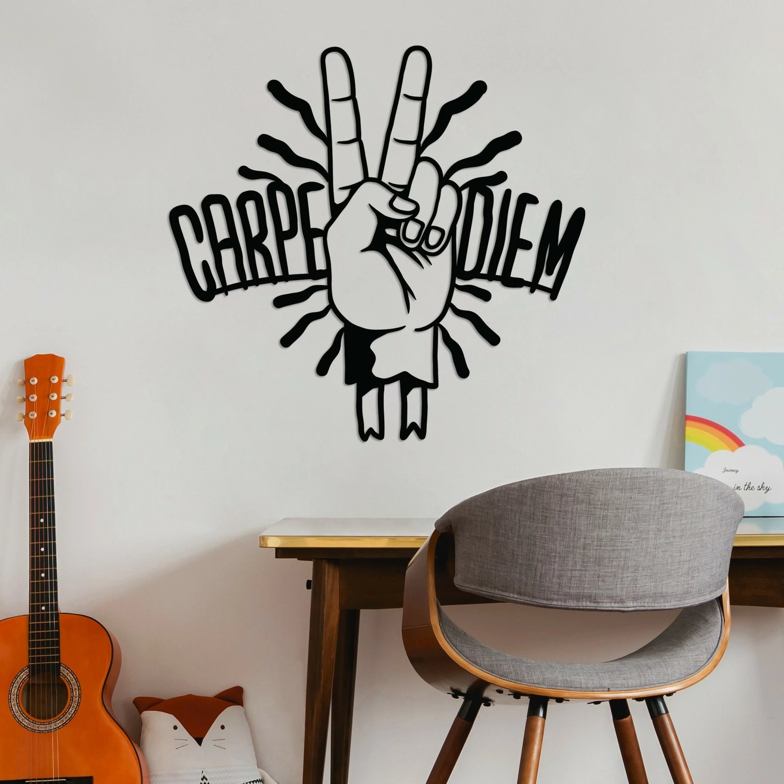 Aksesor muri dekorativ metalik Carpe Diem, Wallity, ngjyrë e zezë, 56x54cm