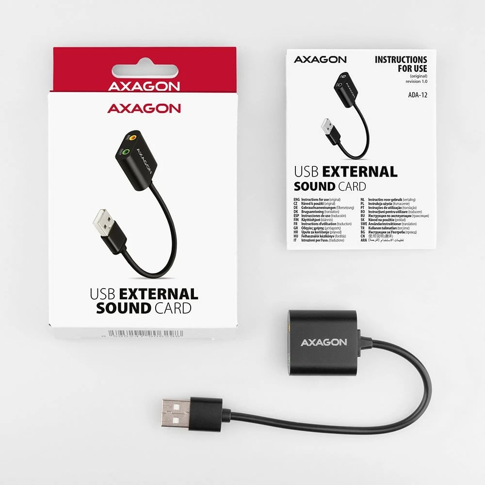 Kartë zanore e jashtme AXAGON ADA-12, USB 2.0, 48kHz/16-bit, metal, kabllo 15 cm, e zezë