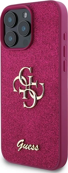 Mbështjellës Guess Glitter Script Big 4G për iPhone 16 Pro, Violet