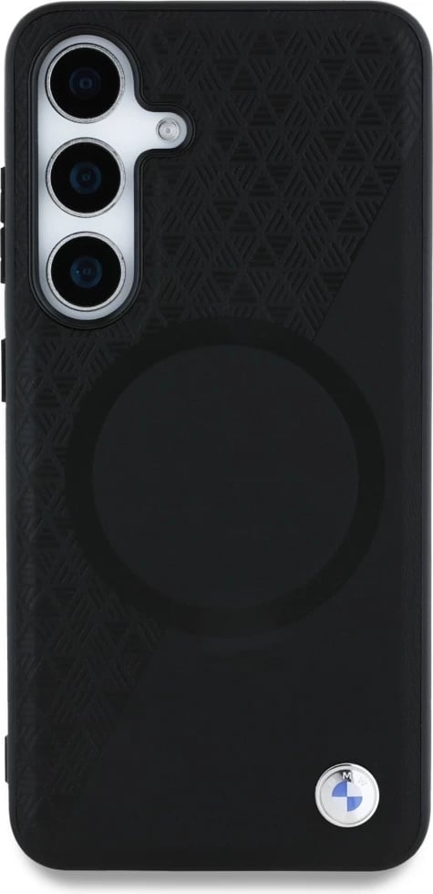 Mbështjellës BMW Leather Half Textured MagSafe për Samsung Galaxy S25, i zi