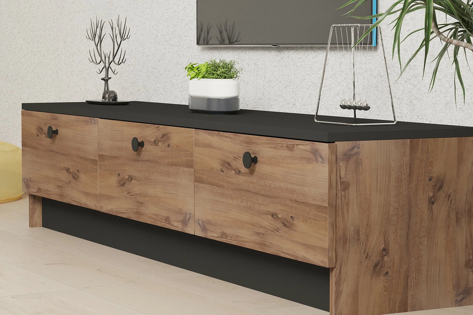 Komodë TV Hanah Home, Pega, ngjyrë e zezë dhe safir, 160x35x35cm