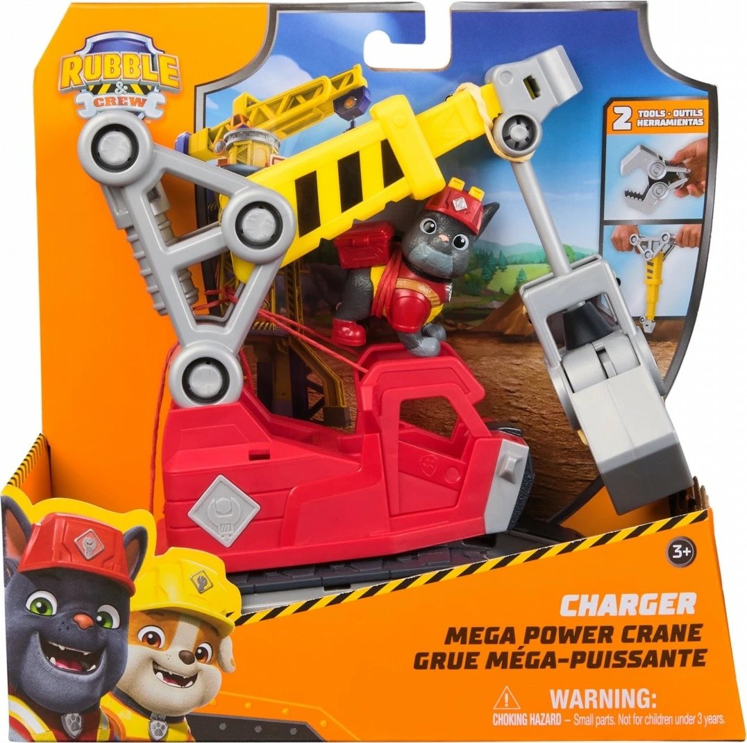 Lodër ndërtimi Spin Master Rubble & Crew Charger, me vinç dhe mjete, plastikë, Gri/Kuq/Verdhë, set