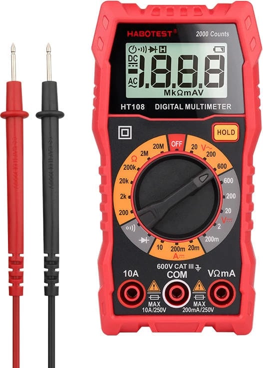 Multimetër digital, Habotest HT108L, 2000 counts, True RMS, ekran me ndriçim, CAT III 600V, me tela testuese